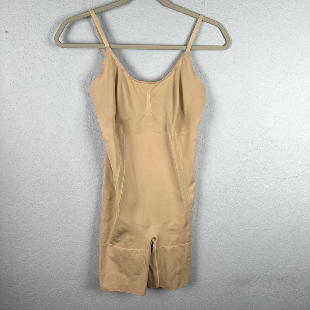 Spanx On Core Nude Mid-Thigh Open-Bust Bodysuit XL Sculpts Torso To Mid Thigh